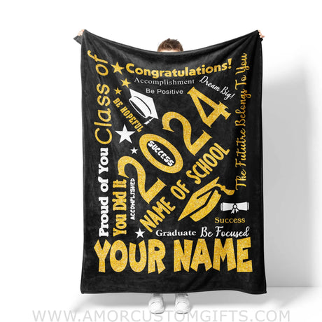 Blanket Personalized Name Girl Boy Blanket Be Hopeful 2024 Success Class Of 2024 Fleece Blankets, Graduation Gift