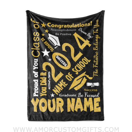 Blanket Personalized Name Girl Boy Blanket Be Hopeful 2024 Success Class Of 2024 Fleece Blankets, Graduation Gift