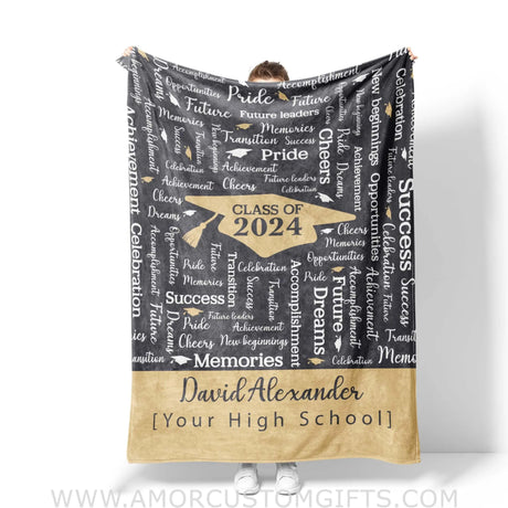 Blanket Personalized Name Girl Boy Blanket Graduation Class Of 2024 Fleece Blankets, Graduation Gift