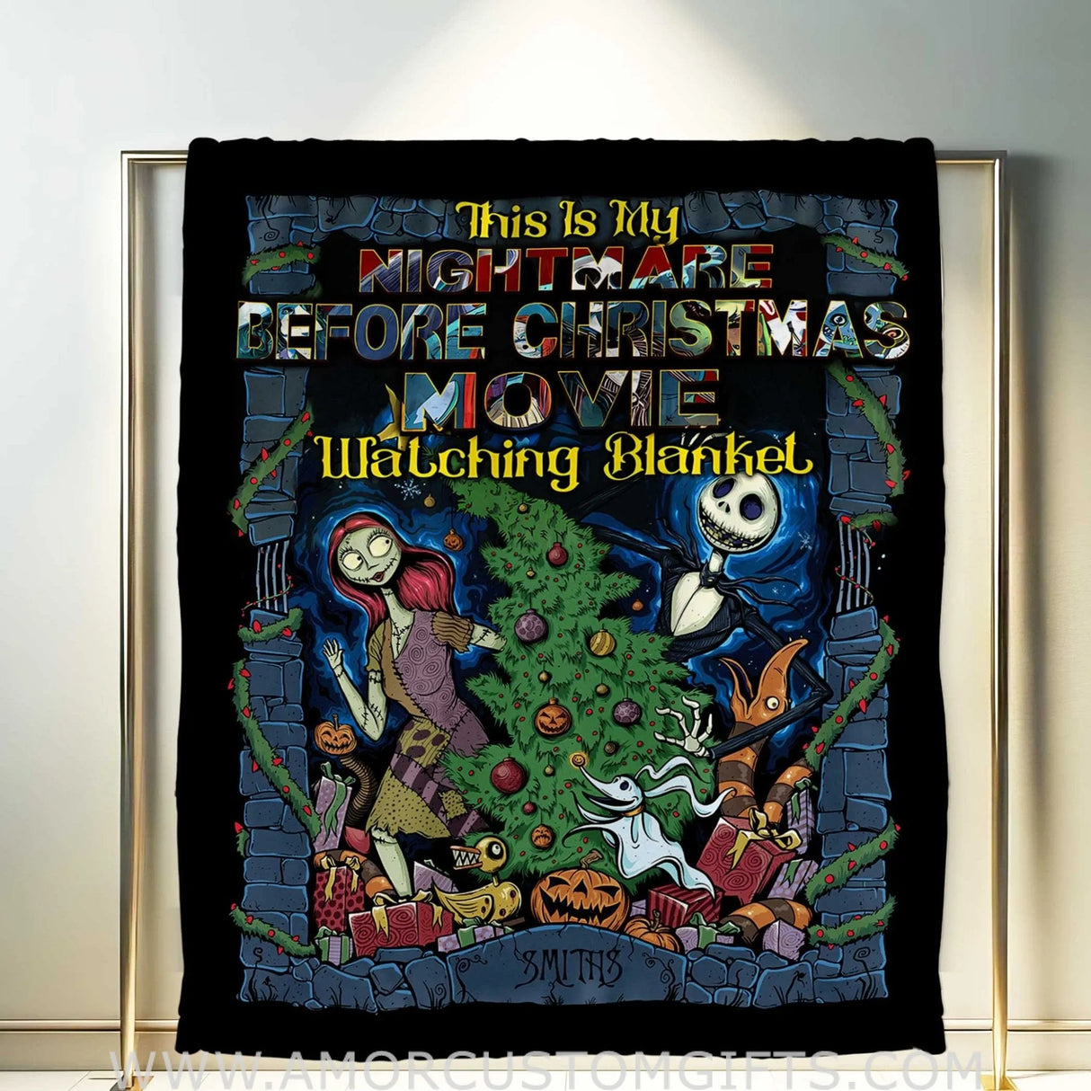 Blankets Personalized Name Night Before Christmas Blanket | Custom Name Family Christmas Tree Jack Sally Blanket