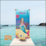 Towels Personalized Name & Photo Summer Mermaid Blue 2 Beach Towel