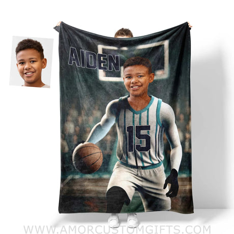 Blankets Personalized NBA Charlotte Basketball Boy Hornets Photo Blanket | Custom Name & Face Boy Blanket