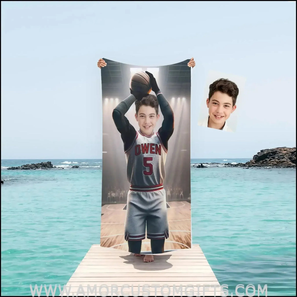 Towels Personalized NBA Chicago Basketball Boy Bulls Photo Beach Towel | Customized Name & Face Boy Towel