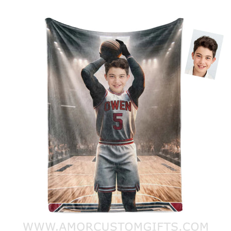 Blankets Personalized NBA Chicago Basketball Boy Bulls Photo Blanket | Custom Name & Face Boy Blanket