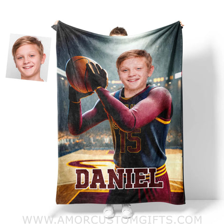 Blankets Personalized NBA Cleveland Basketball Boy Cavaliers Photo Blanket | Custom Name & Face Boy Blanket