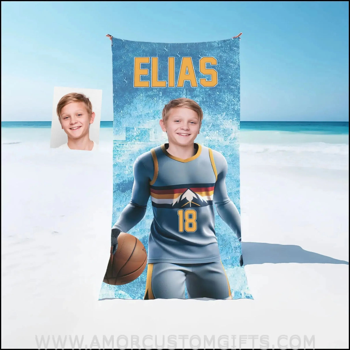 Towels Personalized NBA Denver Basketball Boy Nuggets Beach Towel | Customized Name & Face Boy Towel