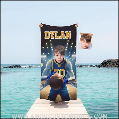 Towels Personalized NBA Golden State Basketball Boy Warriors Photo Beach Towel | Customized Name & Face Boy Towel