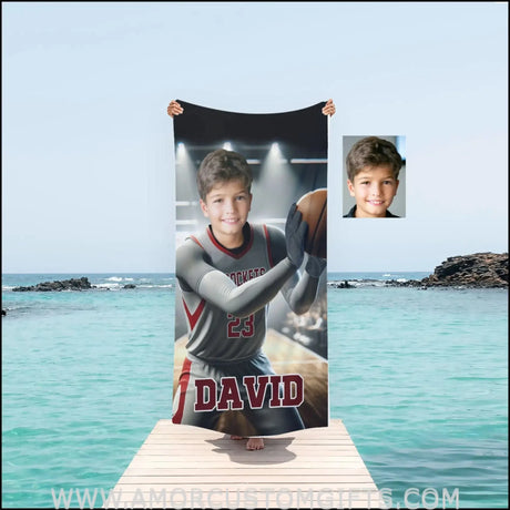 Towels Personalized NBA Houston Basketball Boy Rockets Photo Beach Towel | Customized Name & Face Boy Towel