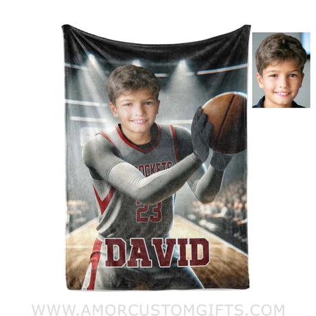 Blankets Personalized NBA Houston Basketball Boy Rockets Photo Blanket | Custom Name & Face Boy Blanket
