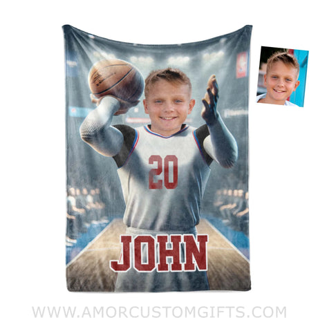 Blankets Personalized NBA Los Angeles Basketball Boy Clippers Photo Blanket | Custom Name & Face Boy Blanket