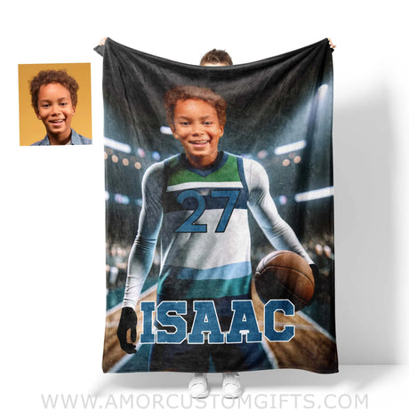 Blankets Personalized NBA Minnesota Baseball Boy Timberwolves Photo Blanket | Custom Name & Face Boy Blanket
