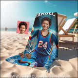 Towels Personalized NBA Oklahoma City Basketball Boy Thunder Photo Beach Towel | Customized Name & Face Boy Towel
