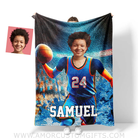 Blankets Personalized NBA Oklahoma City Basketball Boy Thunder Photo Blanket | Custom Name & Face Boy Blanket