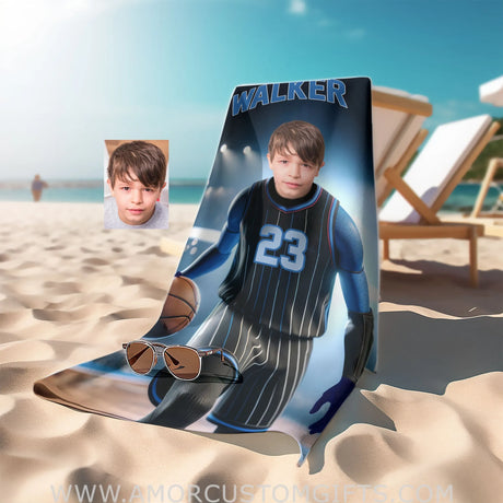 Personalized Nba Orlando Basketball Boy Magic Photo Beach Towel | Customized Theme Pool Towels