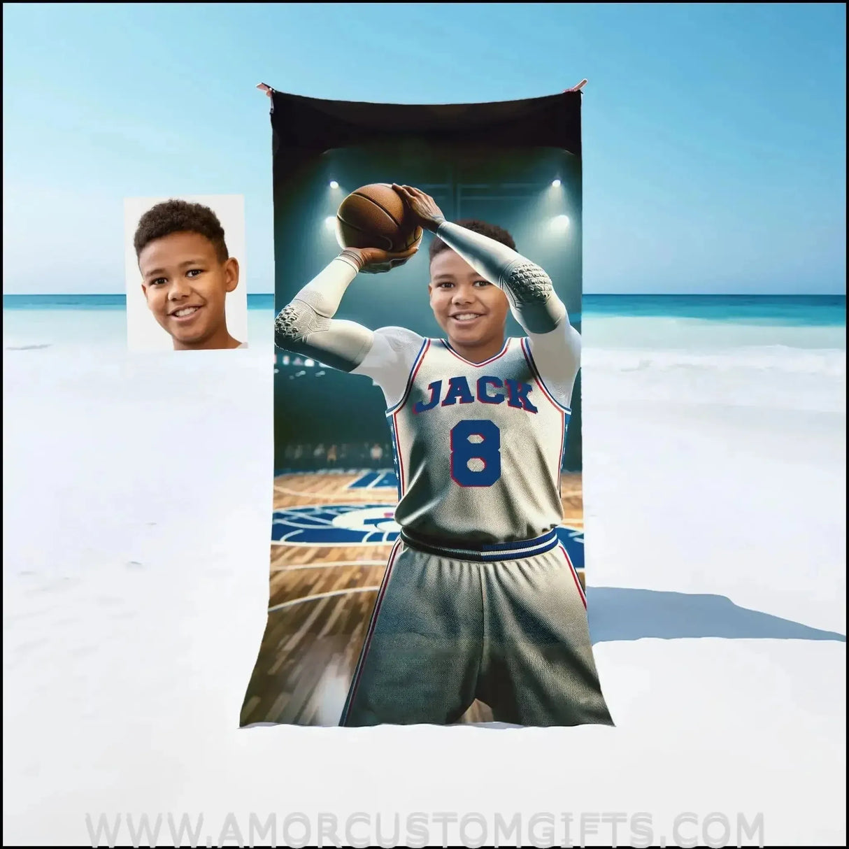 Towels Personalized NBA Philadelphia Basketball Boy 76ers Photo Beach Towel | Customized Name & Face Boy Towel