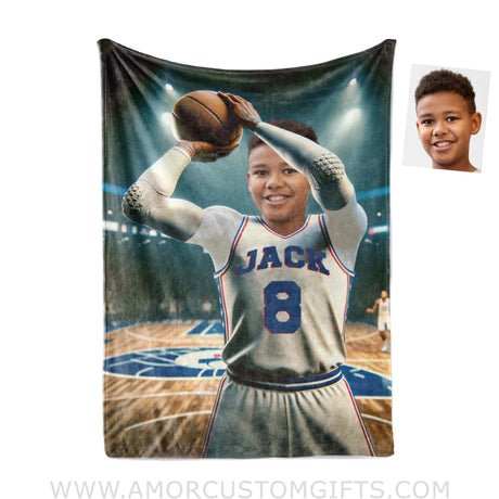 Blankets Personalized NBA Philadelphia Basketball Boy 76ers Photo Blanket | Custom Name & Face Boy Blanket