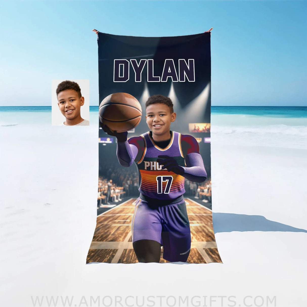Personalized Nba Phoenix Baseball Boy Suns Photo Beach Towel | Customized Theme Pool Towels