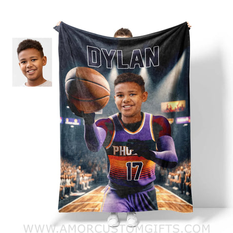 Personalized Nba Phoenix Baseball Boy Suns Photo Blanket Blankets