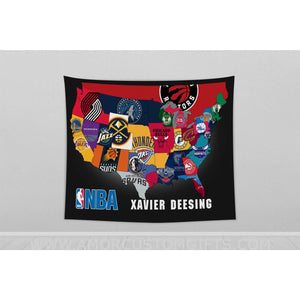 Blankets Personalized NBA Teams Map Blanket | Custom Name USA Basketball Teams Map Blanket, Sport Tapestry Throw