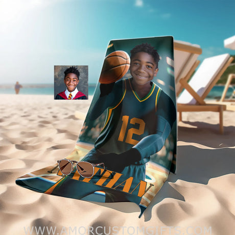 Personalized Nba Utah Basketball Boy Jazz Photo Beach Towel | Customized Theme Pool Towels