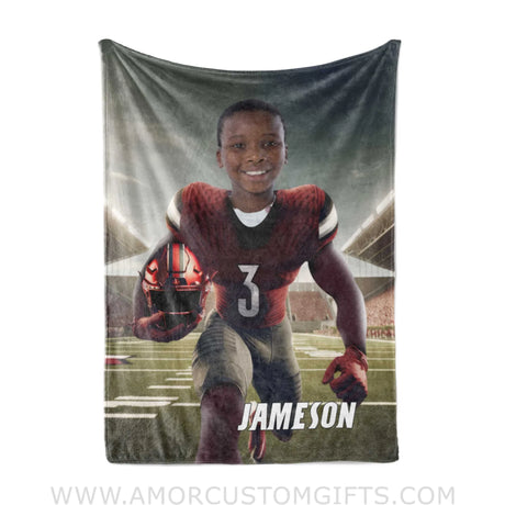 Blankets Personalized NCAA Louisville Football Boy Cardinals Photo Blanket | Custom Name & Face Boy Blanket