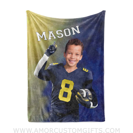 Blankets Personalized NCAA Michigan Football Boy Wolverines Photo Blanket | Custom Name & Face Boy Blanket