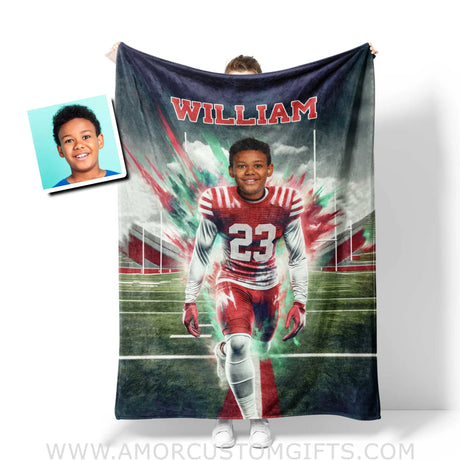 Blankets Personalized NCAA Nebraska Football Boy Cornhuskers Photo Blanket | Custom Name & Face Boy Blanket