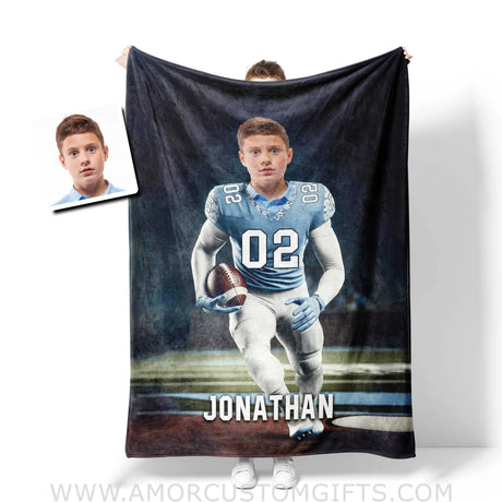 Blankets Personalized NCAA North Carolina Football Boy Photo Blanket | Custom Name & Face Boy Blanket