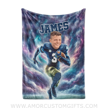 Blankets Personalized NCAA Notre Dame Football Boy Fighting Photo Blanket | Custom Name & Face Boy Blanket