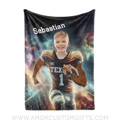 Blankets Personalized NCAA Texas Football Boy Longhorns Photo Blanket | Custom Name & Face Boy Blanket