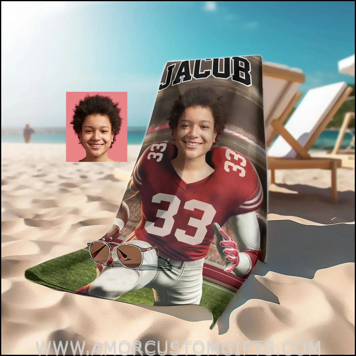 Towels Personalized NCAA Wisconsin Football Boy Badgers Photo Beach Towel