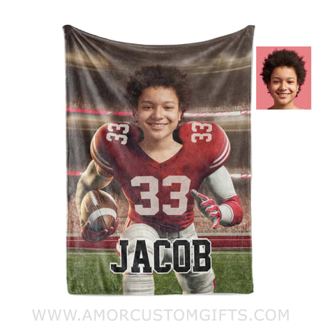 Blankets Personalized NCAA Wisconsin Football Boy Badgers Photo Blanket | Custom Name & Face Boy Blanket