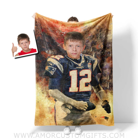 Blankets Personalized New England Football Boy Patriots Photo Blanket | Custom Name & Face Boy Blanket