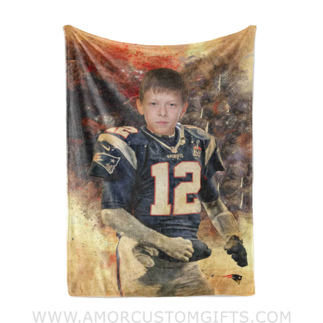 Blankets Personalized New England Football Boy Patriots Photo Blanket | Custom Name & Face Boy Blanket