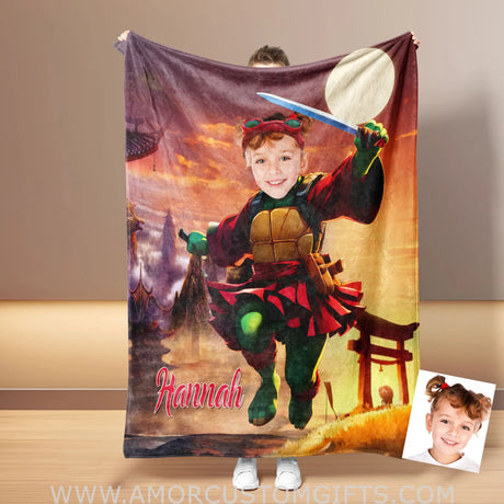 Blankets Personalized Ninja Girl Blanket | Customized Mutant Turtle Girl Photo Blanket