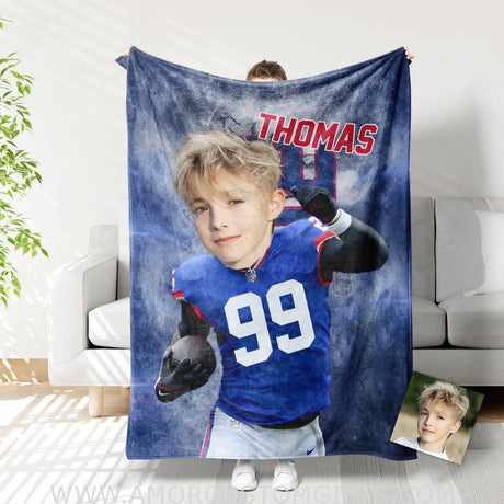 Blankets Personalized NY Football Boy Giants Blanket | Custom Face & Name Football Boys Blanket