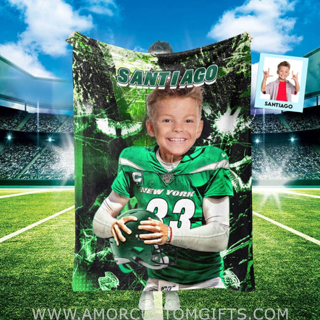 Blankets Personalized NY Jets Football Boy Blanket | Custom Face & Name Football Boys Blanket