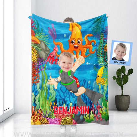 Blankets Personalized Octopus Swimming Blanket | Custom Boy Sea Optopus Blanket