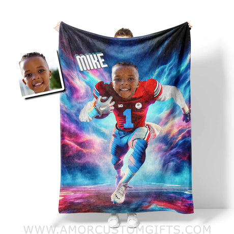 Blankets Personalized Ohio State Football Boy Buckeyes Photo Blanket | Custom Name & Face Boy Blanket