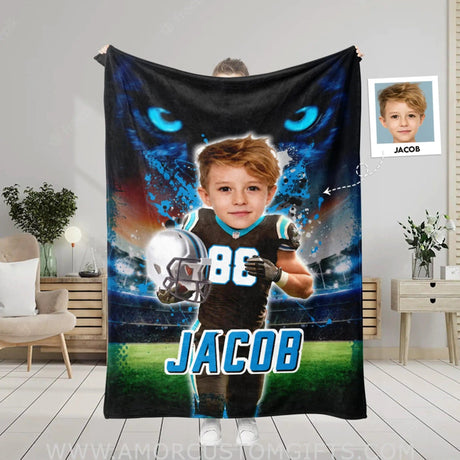 Blankets Personalized Panthers Football Boy Blanket | Custom Football Carolina Boys Blanket