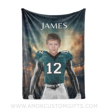 Blankets Personalized Philadelphia Football Boy Portrait Photo Blanket | Custom Name & Face Boy Blanket