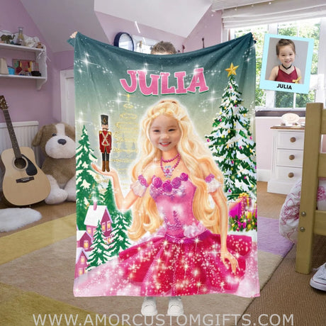 Blankets Personalized Pink Barbie Inspired Girl And Her Doll Blanket | Custom Girl Blanket
