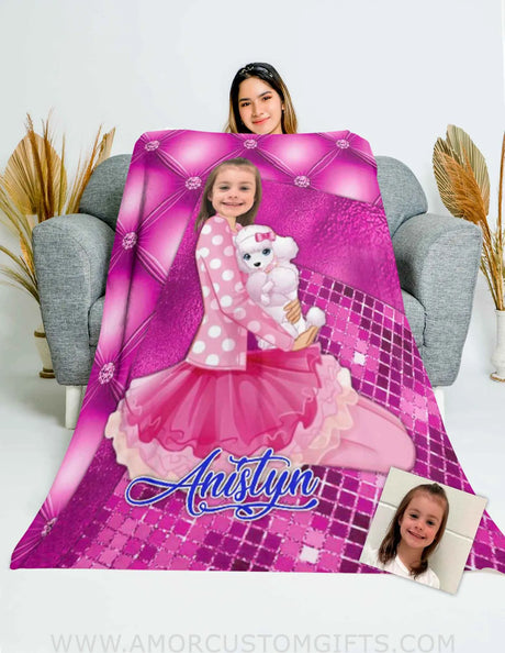 Blankets Personalized Pink Barbie Pet Beach Blanket | Custom Name & Face Girl Blanket