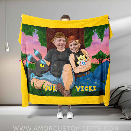 Blankets Personalized PK Couple With Pet Blanket | Custom Face & Name PK Couple Blanket,  Customized Blanket
