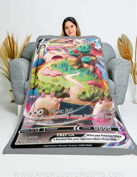 Personalized Pk Snorlax Blanket | Custom Trading Card Throw Blankets