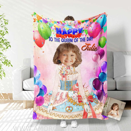 Blankets Personalized Princess Birthday Blanket | Custom Face & Name Girl Blanket