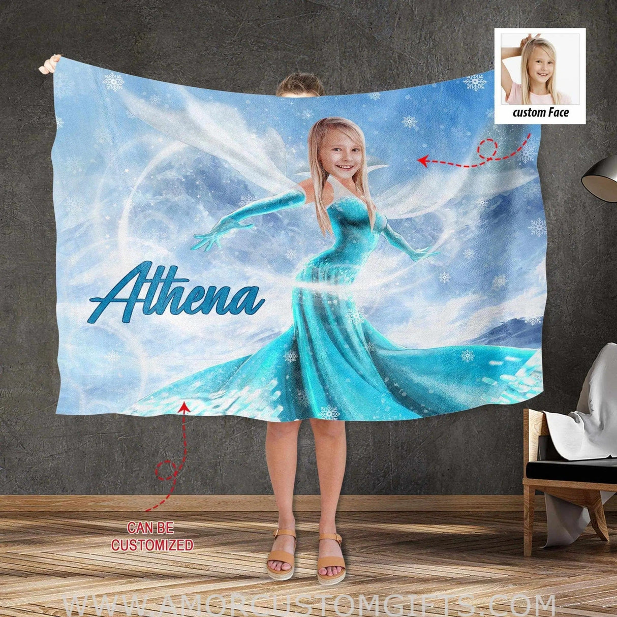 Blankets Personalized Princess Elsa Photo Blanket With Face | Custom Snow Queen Frozen Princess Blanket