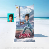 Towels Personalized Princess Frozen Elsa Softball Girl Photo Beach Towel