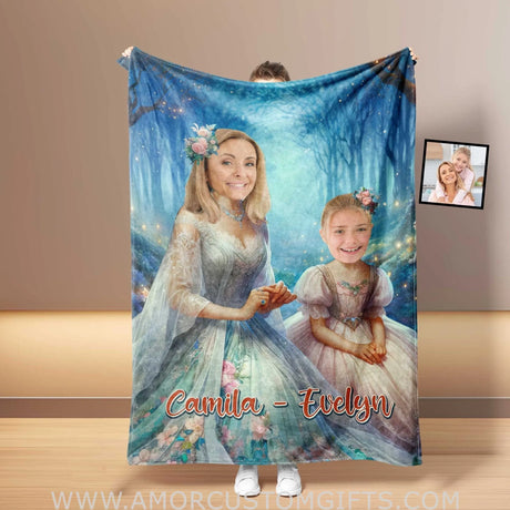 Blankets Personalized Princess Mother Daughter Blanket | Custom Face & Name Mom Daughter Blanket