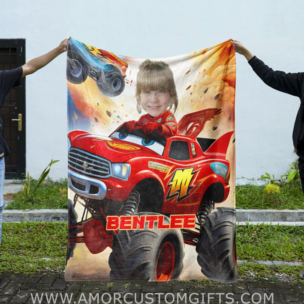 Blankets Personalized Racing Car 3 Racing Christmas Blanket | Custom Face & Name Christmas Girl Blanket